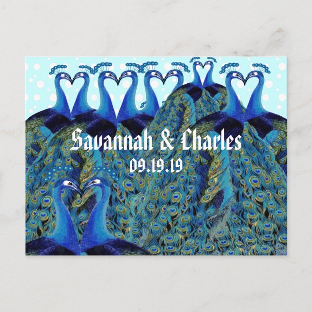 Cartão Postal Presentes de casamento de pavões beijando retrô (Frente)