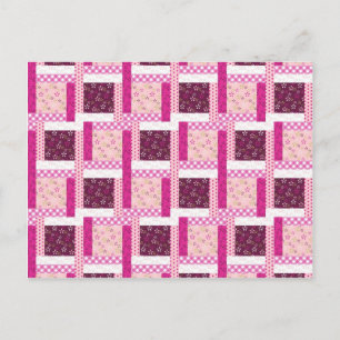 Cartão Postal Presentes de Design de Colcha Xadrez Rosa Roxo Bon