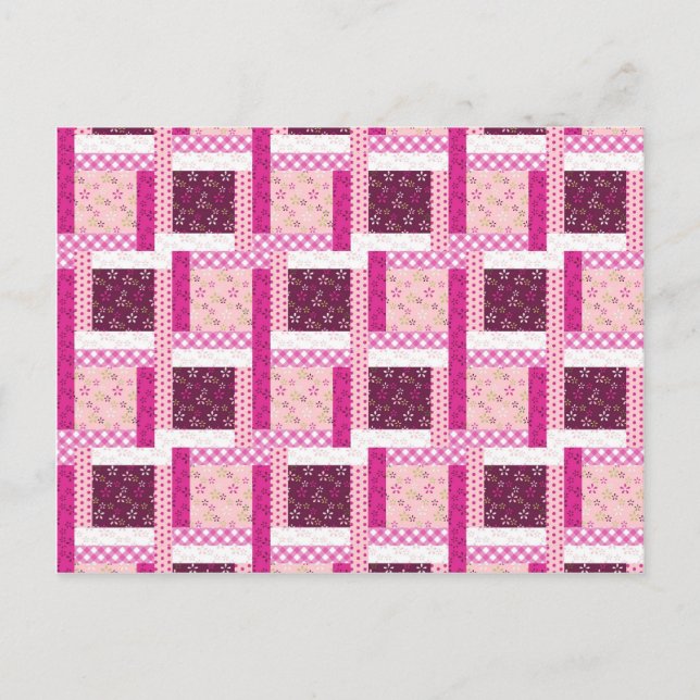 Cartão Postal Presentes de Design de Colcha Xadrez Rosa Roxo Bon (Frente)