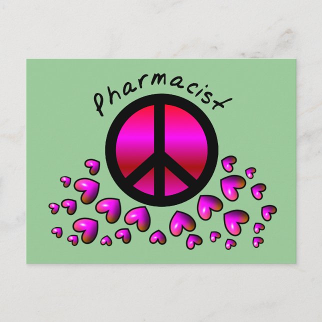 Cartão Postal Presentes de Design de Farmacêutica Peace & Hearts (Frente)