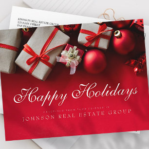 Cartão Postal Presentes de Natal em Vermelho   Saudação de Feria