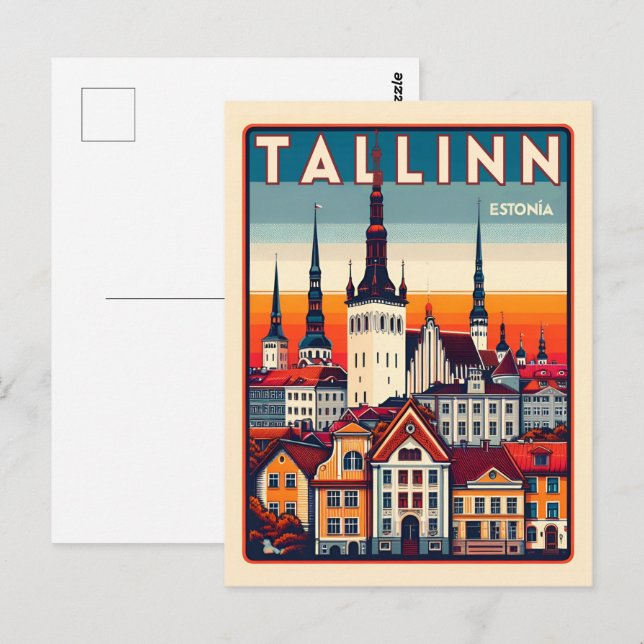 Cartão Postal Presentes de viagem retrô da cidade de Tallinn Est (Frente/Verso)