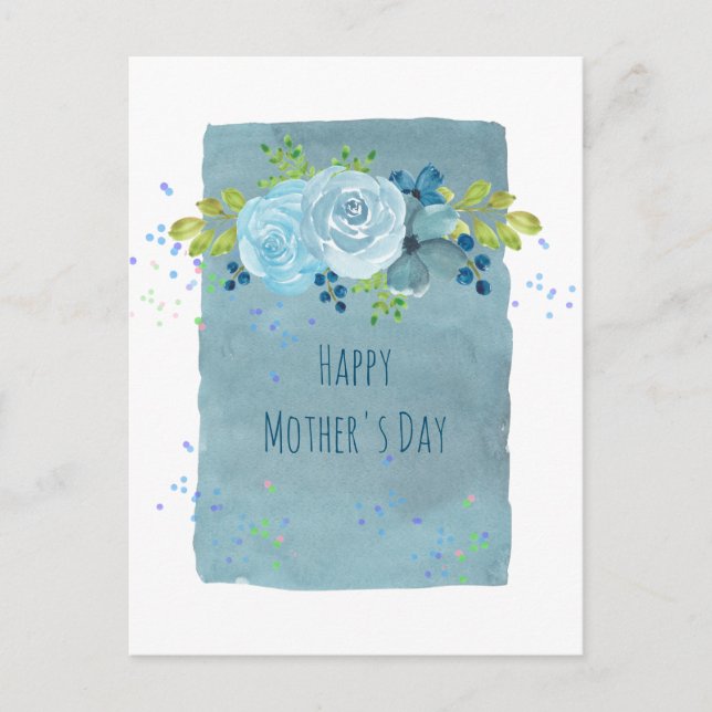 Cartão Postal Presentes do Dia das Mães Flores Azuis Empoeiradas (Frente)