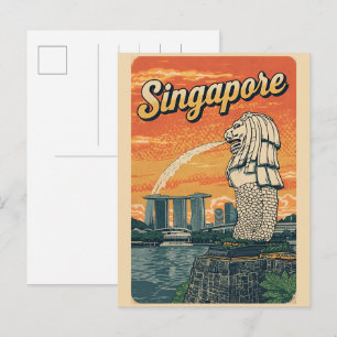 Cartão Postal Presentes do mascote Merlion de Singapura Vintage