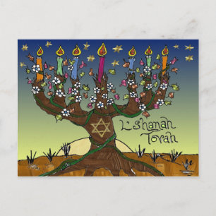 Cartão Postal Presentes e Roupas Judaicas L'shanah Tovah Árvore 