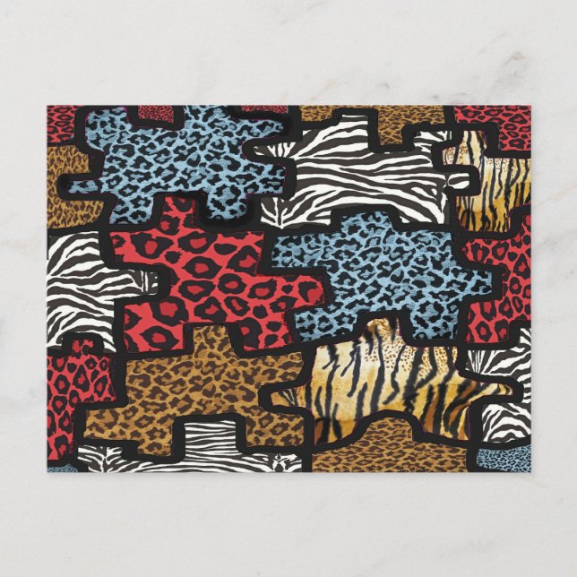 Cartão Postal Presentes Estampa Puzzle Leopardo Zebra Rockabilly (Frente)