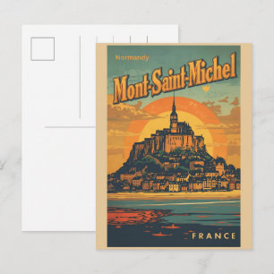 Cartão Postal Presentes Mont-Saint-Michel França Normandia Vinta