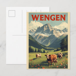 Cartão Postal Presentes WENGEN esqui Suíça Alpes Suíços