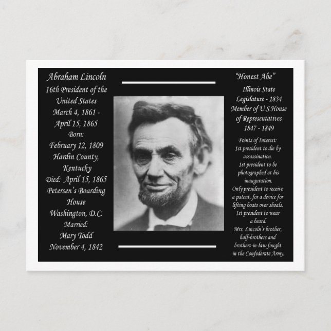 Cartão Postal Presidente Abraham Lincoln (Frente)