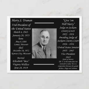 Cartão Postal Presidente Harry Truman