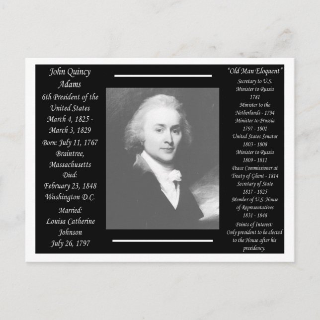 Cartão Postal Presidente John Quincy Adams (Frente)