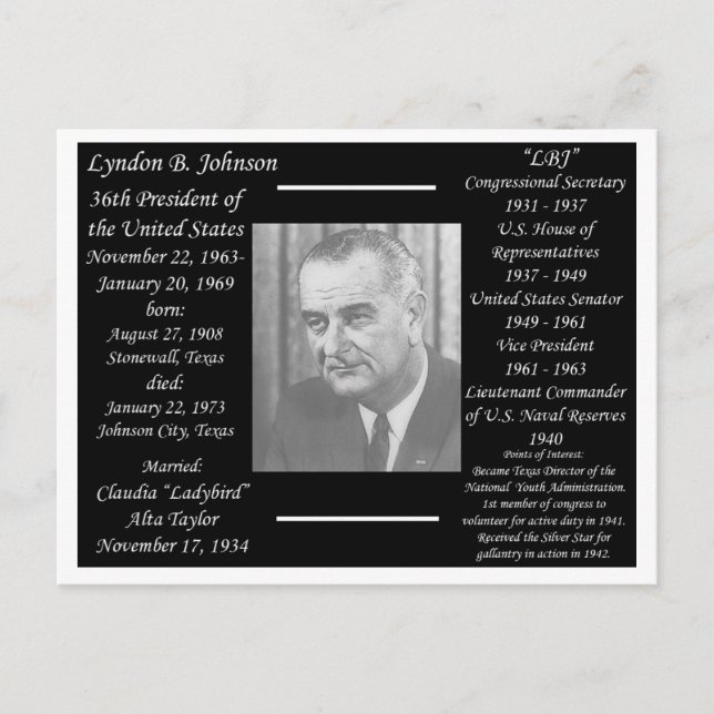 Cartão Postal Presidente Lyndon Johnson (Frente)