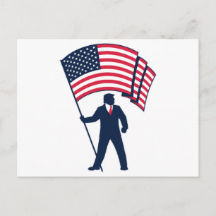 Cartão Postal Presidente Trump Portando a Bandeira dos EUA