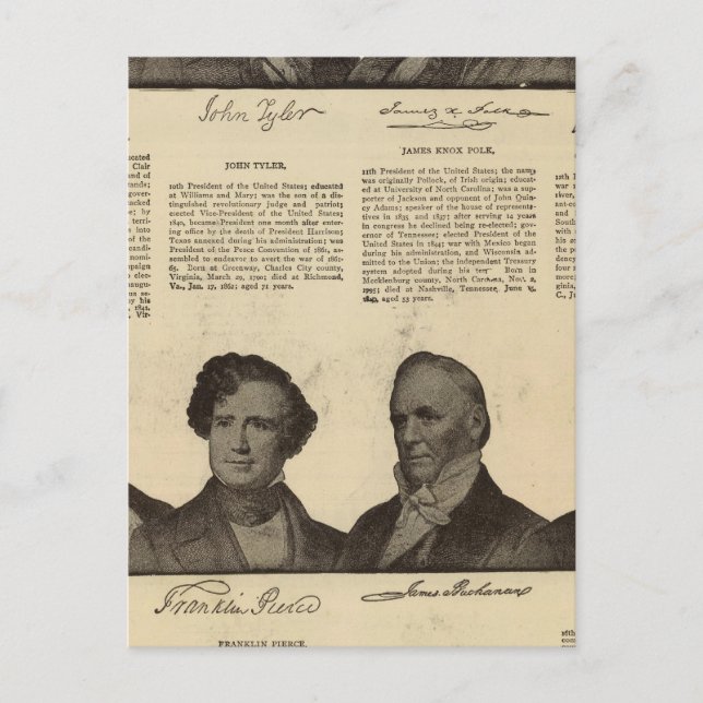 Cartão Postal Presidentes EUA, autógrafos, biografias (Frente)