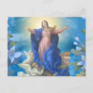 Cartão Postal Presunção Religiosa de Mary Angels Blue Floral Po