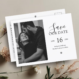 Cartão Postal Preto & Branco | Chic Minimal Save the Date Photo