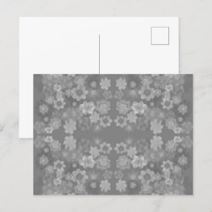 Cartão Postal Preto Branco Cinza Padrão Floral Retro em Aquarela