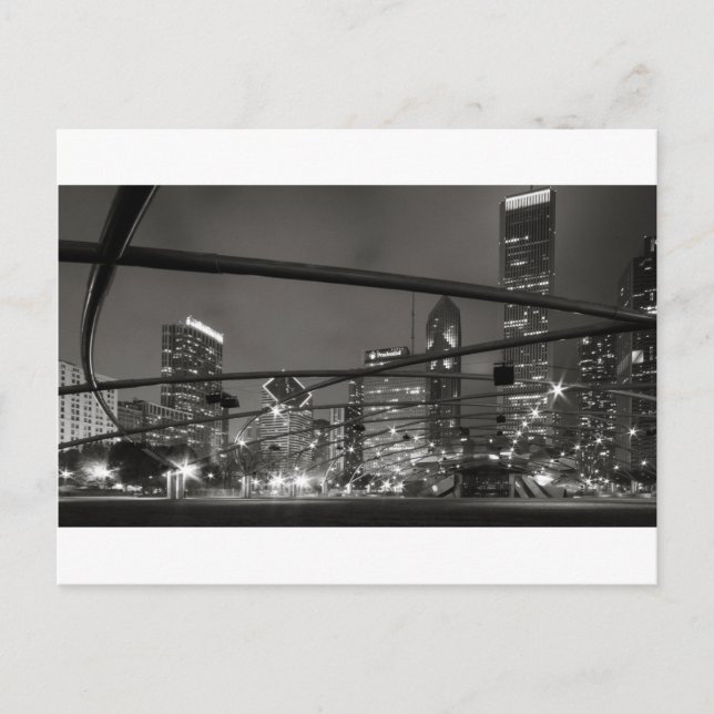 Cartão Postal Preto & branco da skyline de Chicago (Frente)