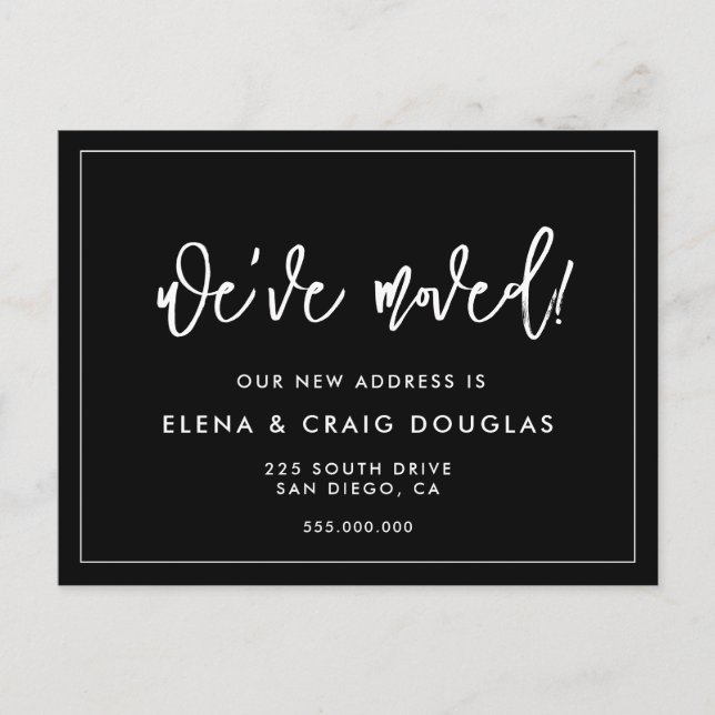 Cartão Postal Preto Contemporâneo Mudamos Endereço novo (Frente)