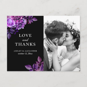 Cartão Postal Preto de aquarela e obrigado de casamento floral r