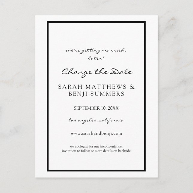 Cartão Postal Preto e Branco Alterar o Cartão-Postal de Data (Frente)