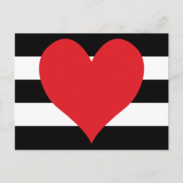 Cartão Postal Preto e Branco Stripes Coração Vermelho (Frente)