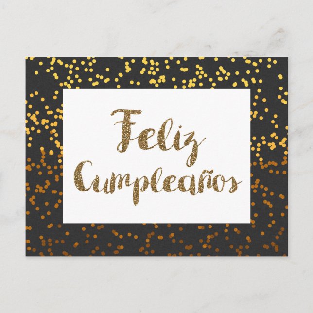 Cartão Postal Preto e Dourado Feliz Cumpleanos (Frente)