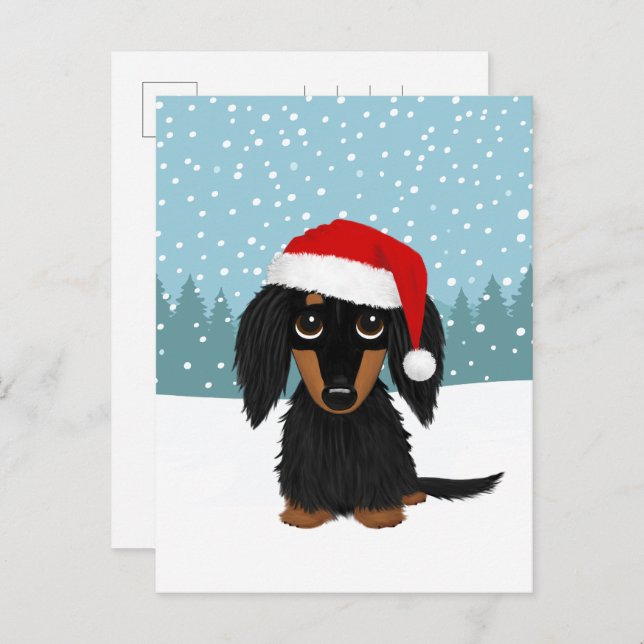 Cartão Postal Preto e Tan Dachshund Pet Dog Personalizado (Frente/Verso)