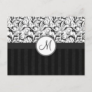 Cartão Postal Preto em Sabas Florais Brancas, Stripes e Monogram