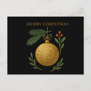 Cartão Postal Preto - Enfeite de Natal Dourado