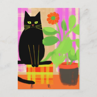 Cartão Postal Preto Gato na pintura do ventilador do assento da
