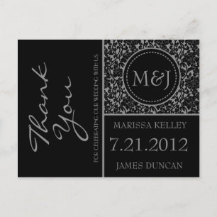 Cartão Postal Preto Gótico/Cinza Florescente Obrigado