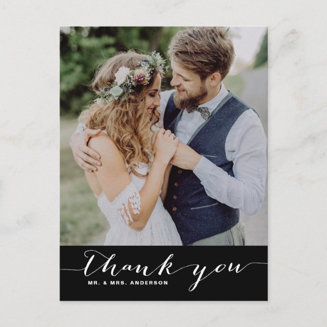 Cartão Postal Preto | Script Wedding Obrigado Cartão-Postal Vert (Frente)