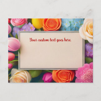 Cartão Postal Pretty Floral Framed Roses Tulips Hydrangea Custom