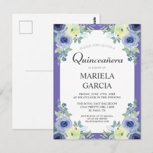 Cartão Postal Pretty Yellow Purple Floral Quinceañera Birthday