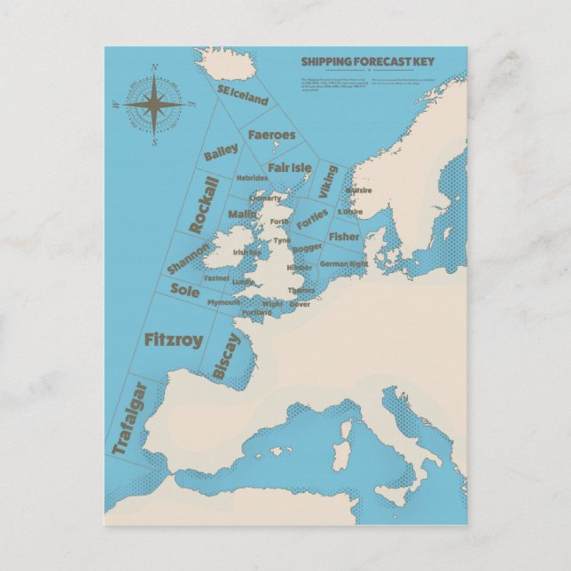 Cartão Postal Previsão de Navegação das Ilhas Britânicas em cor (Frente)
