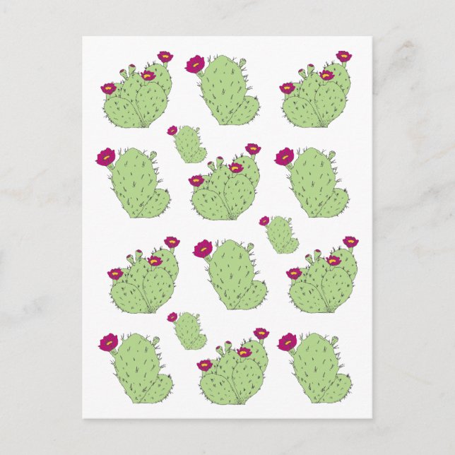 Cartão Postal Prickly Pear Pattern Texas State Plant Cactus Love (Frente)