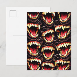 Cartão Postal Primal Wolf Pack Snarling Fangs Horror Pop Art