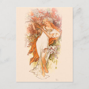 Cartão Postal Primavera - Alphonse Mucha Art Nouveau