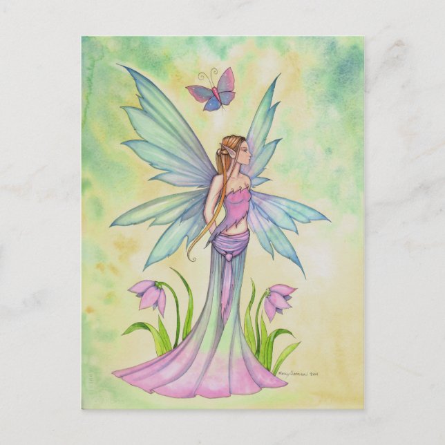 Cartão Postal Primavera Butterfly Fairy Fantasy Art (Frente)