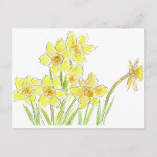 Cartão Postal Primavera Daffodils Flores Amarelas de Aquarela