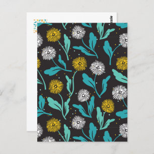 Cartão Postal Primavera Dandelion Flores e Folhas Design