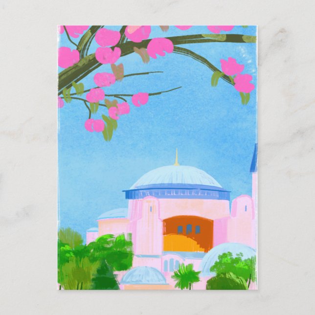 Cartão Postal Primavera de aquarela em Istambul (Frente)