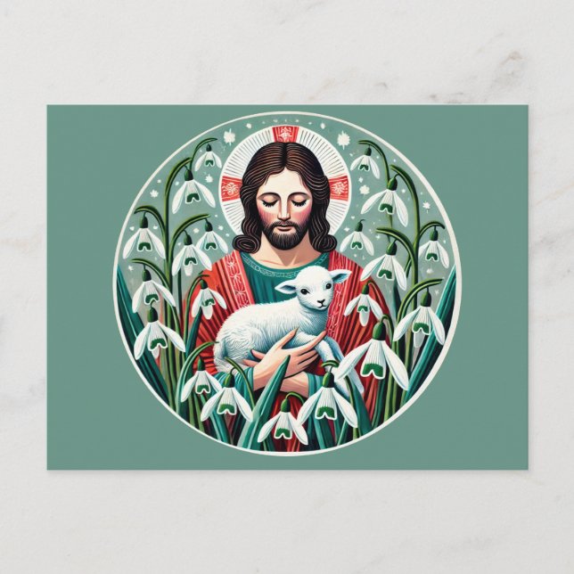 Cartão Postal Primavera de Páscoa cristã Cristo (Frente)