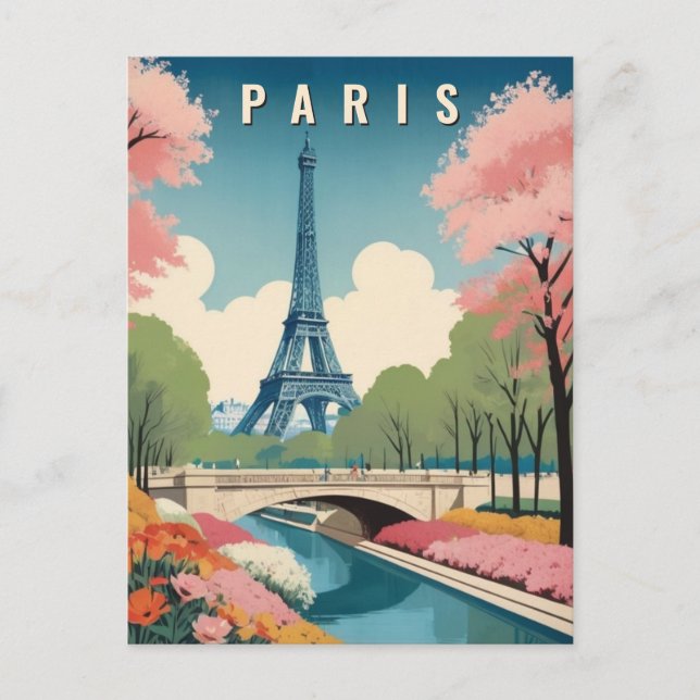 Cartão Postal Primavera em Paris, França, Torre Eiffel, Viagem (Frente)