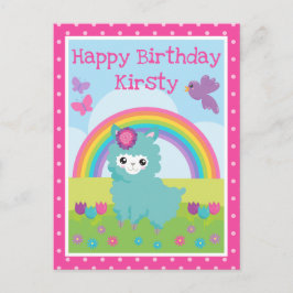 Cartão Postal Primavera Floral Bonita Teal Llama e Rainbow Anive