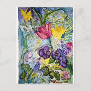 Cartão Postal Primavera Floral Watercolor