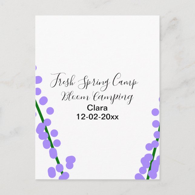 Cartão Postal Primavera fresca camping lavanda flores nome data  (Frente)
