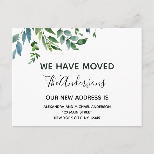 Cartão Postal Primavera Greenery de Anúncio de Movimentação de O (Frente)