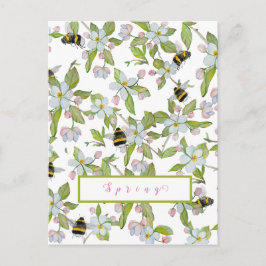 Cartão Postal Primavera jardim florescente e mamangabas